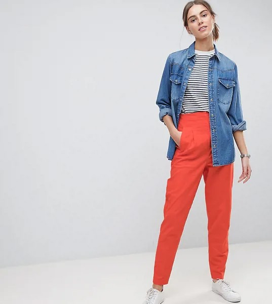 Строгие брюки с добавлением льна и завышенной талией ASOS TALL-Оранжевый
