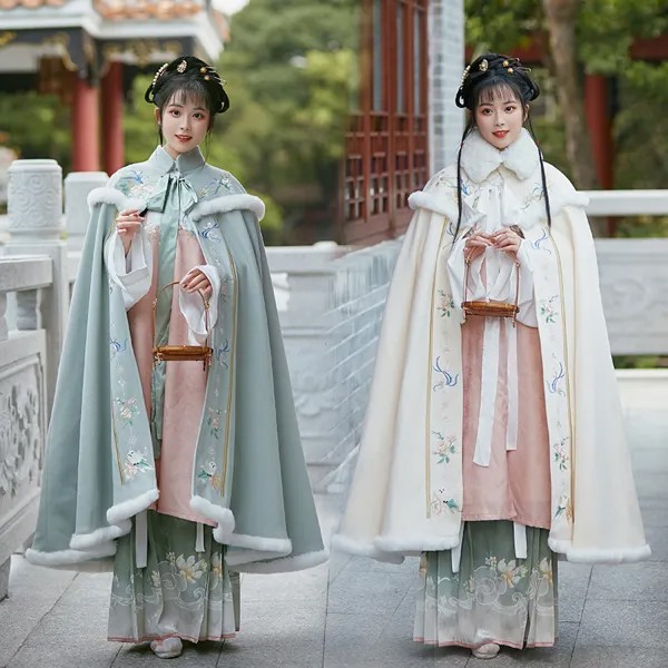 Плюшевая и утолщенная китайская накидка, Длинная женская накидка Hanfu для осени и зимы