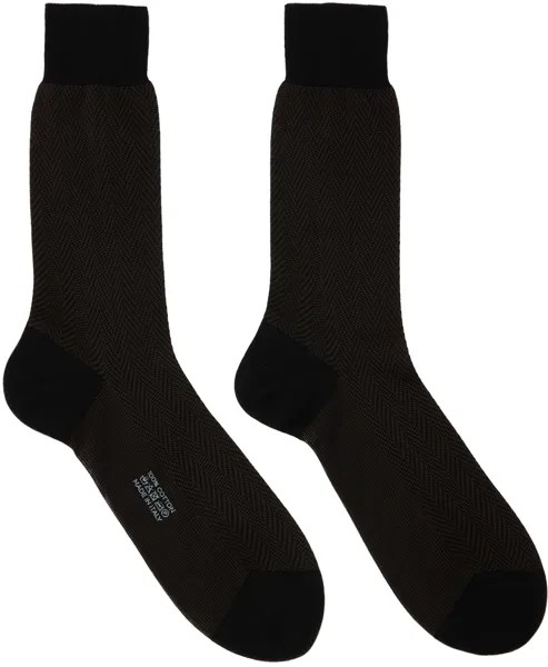 Черно-коричневые носки с узором \елочка\