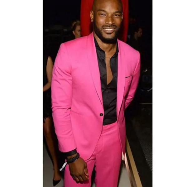 Мужской блестящий костюм из двух предметов, розовая (пальто + брюки), однобортная модная весенняя куртка с воротником-шалью, приталенная, Terno Masculino