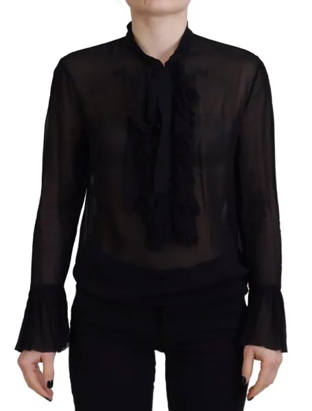 DSQUARED2 Топ Черная прозрачная блузка из вискозы с длинными рукавами IT38/US4/XS 1340usd