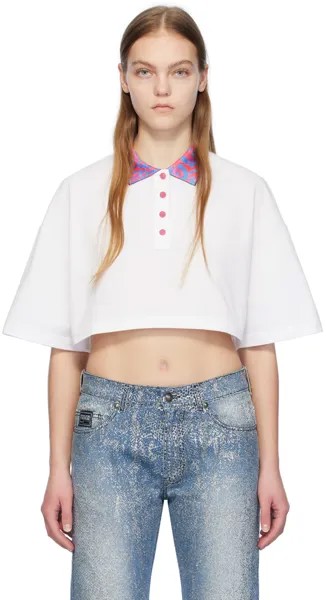 Белая укороченная футболка-поло Versace Jeans Couture