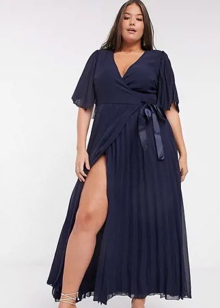 Платье макси с рукавами-кимоно и завязкой на талии ASOS DESIGN Curve-Темно-синий