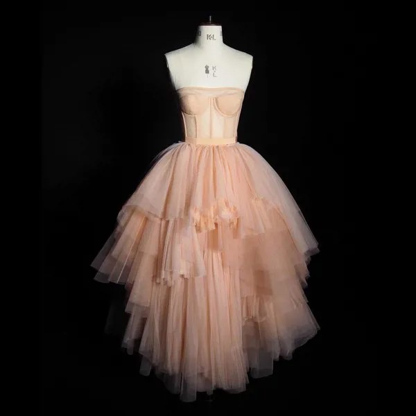 Женское платье из тюля MistyRose, длинное вечернее розовое платье без бретелек, слоистый пушистый