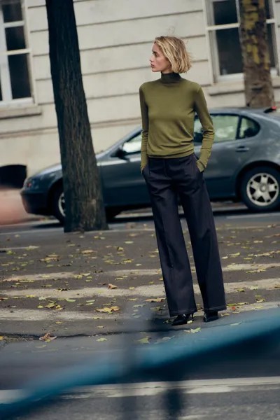 Базовый однотяжной вязки свитер ZARA, мох зеленый