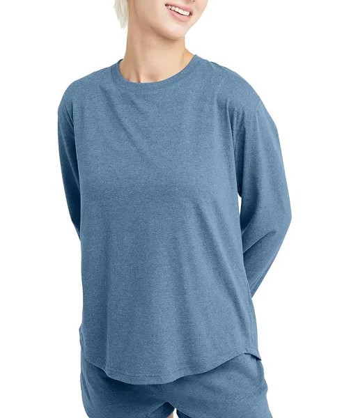 Женская свободная футболка Originals Triblend с длинными рукавами Hanes, цвет Regalia Blue Heather
