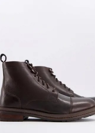 Коричневые ботинки со вставкой на носках из вощеной кожи Walk London Wolf-Коричневый цвет
