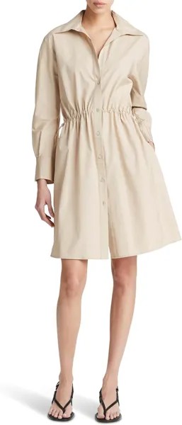 Платье Vince Drawcord Ruched Shirt Dress, цвет White Oak