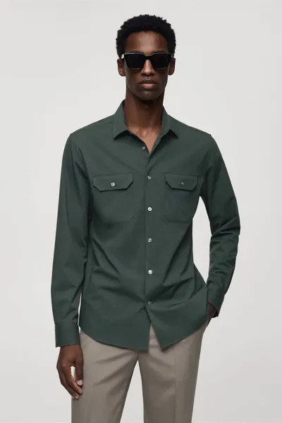 Рубашка Rota стандартного кроя и карманами Mango, зеленый