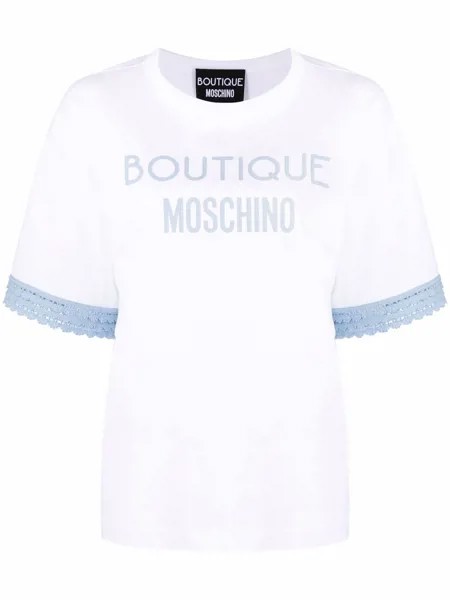 Boutique Moschino футболка с кружевной отделкой и логотипом