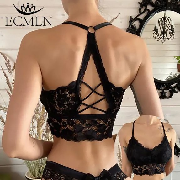 ECMLN Женщины Выдолбленный Bralette Halter Cross Vest Добавить Pad Беспроводная Bralette Сексуальный Танк Топ S-L