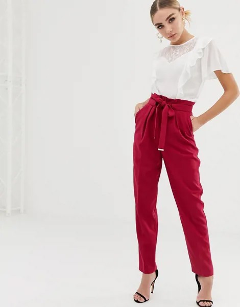 Широкие брюки со складками и поясом Lipsy-Розовый