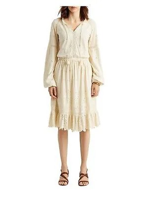 LAUREN RALPH LAUREN Женское платье цвета слоновой кости с эластичной резинкой на талии и вставками на рукавах, платье XS