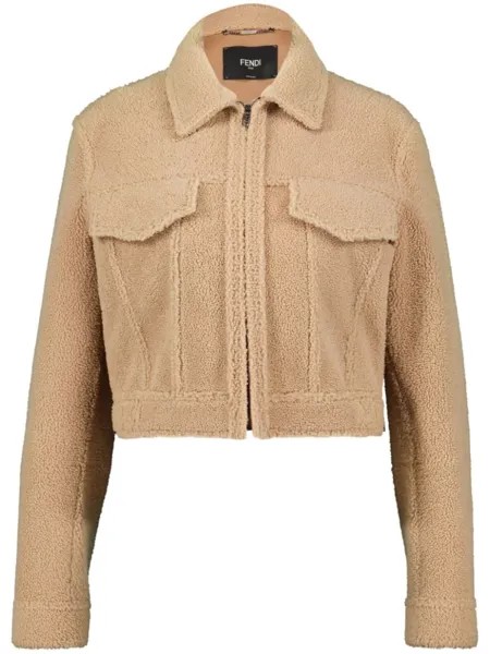 FENDI куртка из овчины на молнии, нейтральный цвет