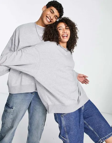 Серый флисовый свободный свитшот Nike Unisex Trend