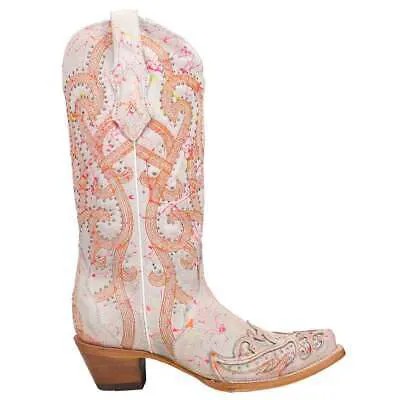 Сапоги Corral, флуоресцентные шипованные ковбойские женские белые повседневные ботинки с коротким носком C398