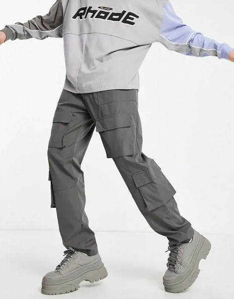 Серые брюки карго свободного кроя от комплекта с затягивающимся низом Mennace-Серый