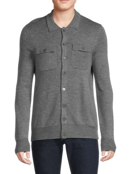 Кардиган-рубашка из мериносовой шерсти Saks Fifth Avenue, цвет Stone Grey