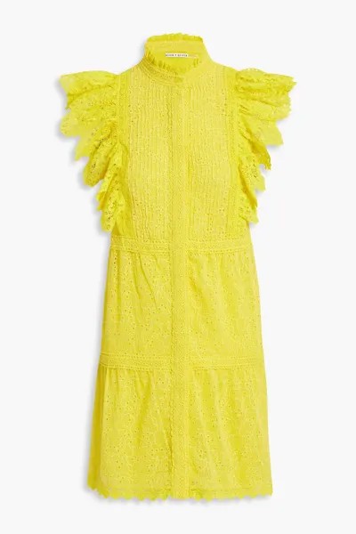 Платье мини Pimmy из английской вышивки с защипами ALICE + OLIVIA, желтый