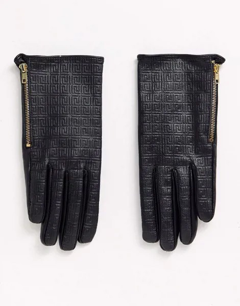 Кожаные перчатки для сенсорных гаджетов с монограммой ASOS DESIGN-Черный