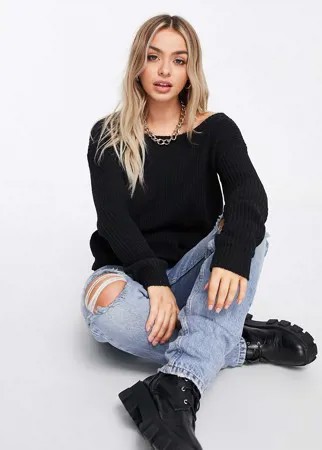 Черный джемпер со спущенными плечами Missguided