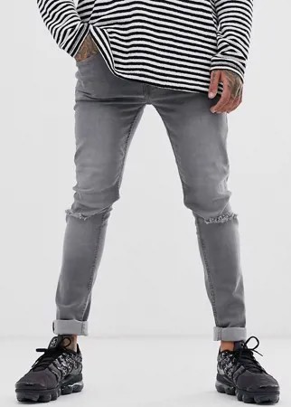 Серые облегающие джинсы с рваной отделкой Soul Star - DEO-Серый