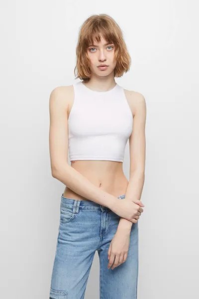 Рубчатая майка с окантовкой Pull&Bear, белый