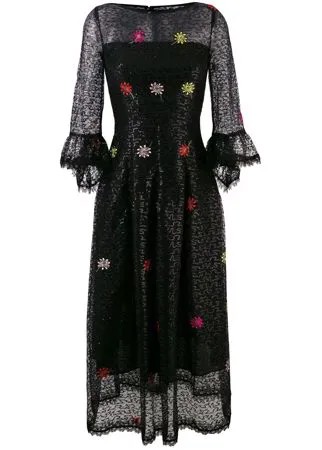 Talbot Runhof расклешенное кружевное платье с вышивкой