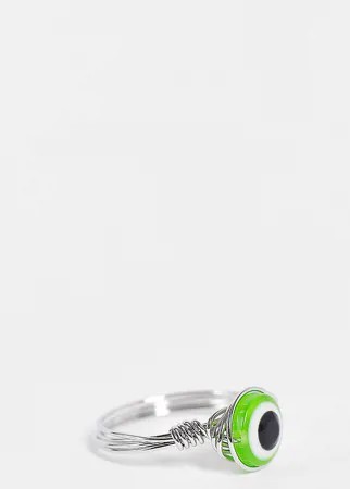Серебристое кольцо-имитация кольца из проволоки со вставкой в виде зеленого глаза ASOS DESIGN Curve-Серебряный