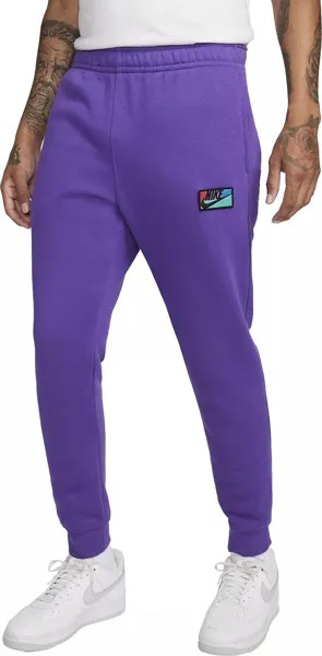 Мужские брюки Nike Club из флиса с графическими нашивками, фиолетовый