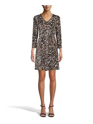 ANNE KLEIN Женское коричневое короткое вечернее платье трапециевидной формы с рукавами 3/4 и V-образным вырезом 4