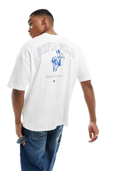 Белая футболка оверсайз с принтом «Поло» на спине ASOS DESIGN