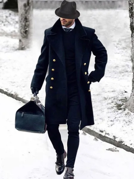 Milanoo Men\\\'s Jackets & Coats Men\\\'s Coats Chic Black Handsome