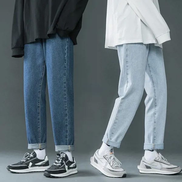 Мужские уличные синие джинсы 2022 женские черные джинсы корейские Модные шаровары мужские джинсы уличные мужские