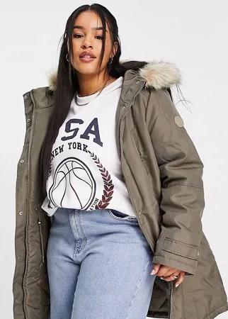 Парка цвета хаки с подкладкой из искусственного меха на капюшоне Vero Moda Curve-Зеленый цвет