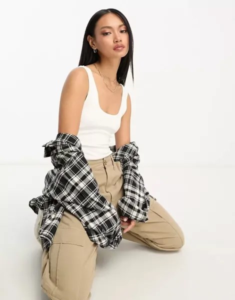 Белое боди в рубчик с овальным вырезом ASOS