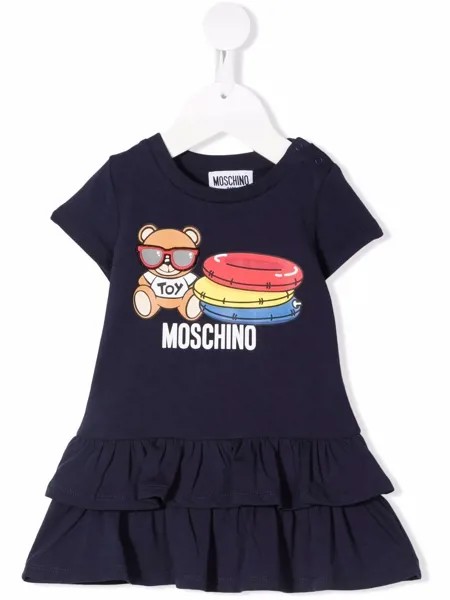 Moschino Kids платье-футболка с оборками и принтом Teddy