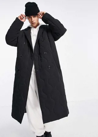 Черный стеганый oversized-тренч ASOS DESIGN-Черный цвет