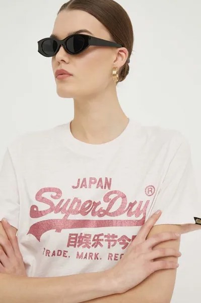 Хлопковая футболка Superdry, розовый