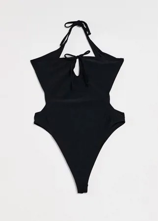 Черный слитный купальник бандо с вырезом Candypants-Черный цвет