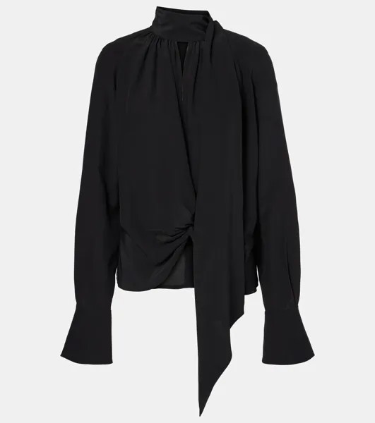 Блузка из шелкового крепдешина со сборками Nina Ricci, черный