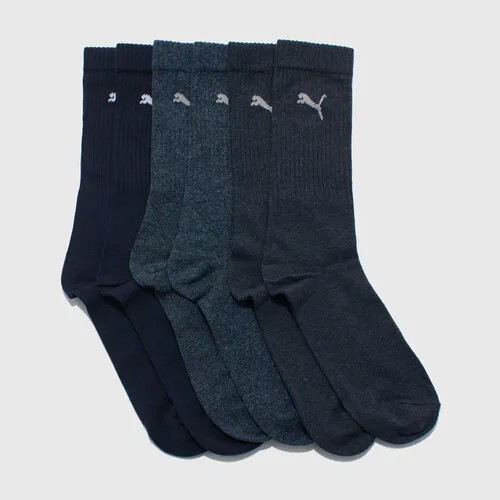 Носки PUMA, комплект, 3 пары, размер L, темно-синий