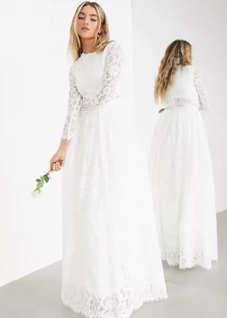 Кружевное свадебное платье с кроп-топом ASOS EDITION-Белый