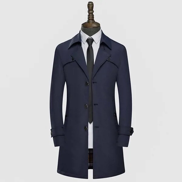 Тренчкот мужской однотонный, длинный однобортный плащ, дизайнерская повседневная куртка, Осень-зима 2021