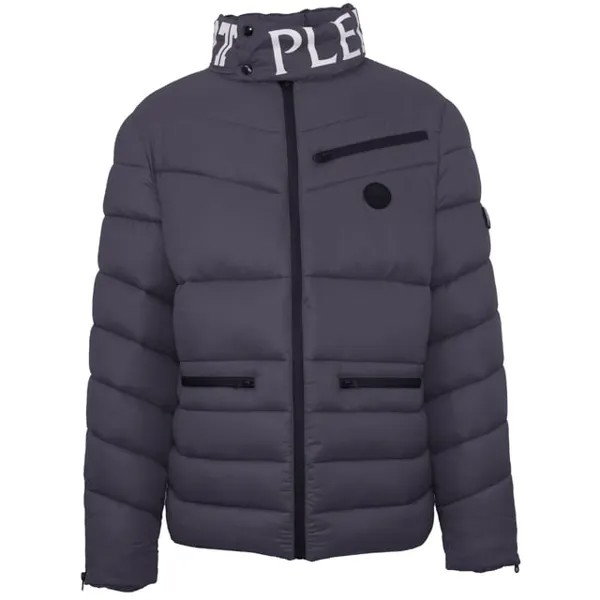 Утепленная куртка с ярким логотипом серого цвета Plein Sport, серый