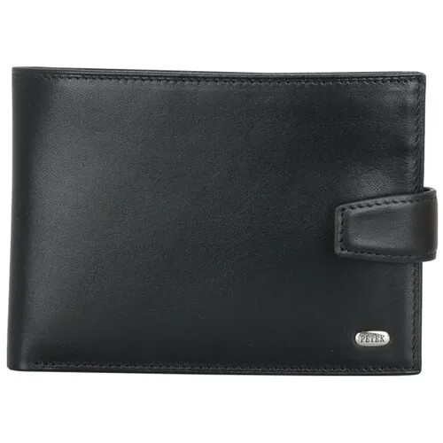 Портмоне Petek 1855 149.041.KD1, натуральная кожа, фактура под рептилию, с хлястиком на кнопке, 2 отделения для банкнот, отделения для карт и монет, подарочная упаковка, черный