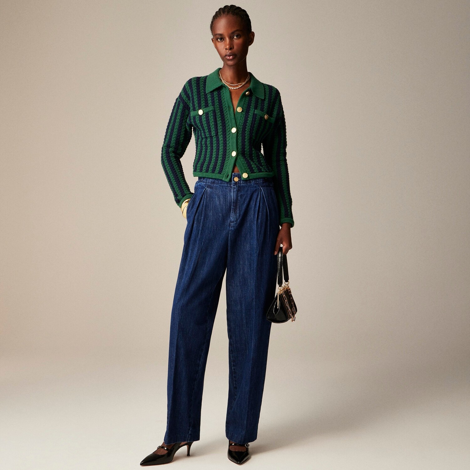 Зауженные джинсы со складками 1984 года жесткие J.Crew, синий