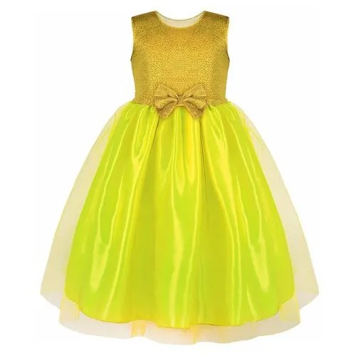Платье радуга дети, трикотаж, нарядное, однотонное, размер 36/140, желтый