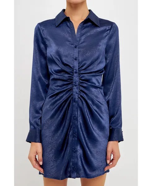 Женское атласное мини-платье с завязками спереди endless rose, темно-синий