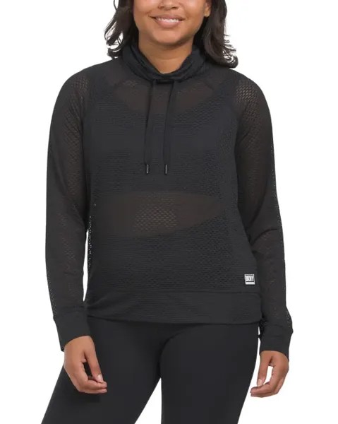 Топ из сотовой сетки с воротником-воронкой Dkny Sport, черный